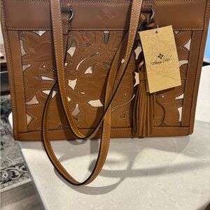 Patricia Nash Laser-Cut Leather Tote with Tassel